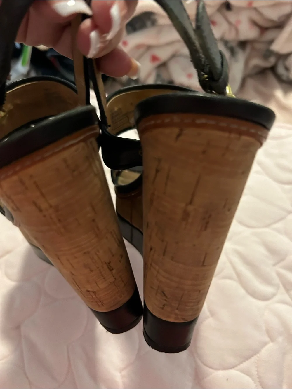 Coach Black Leather Tassel Platform Sandals with Gold Accents